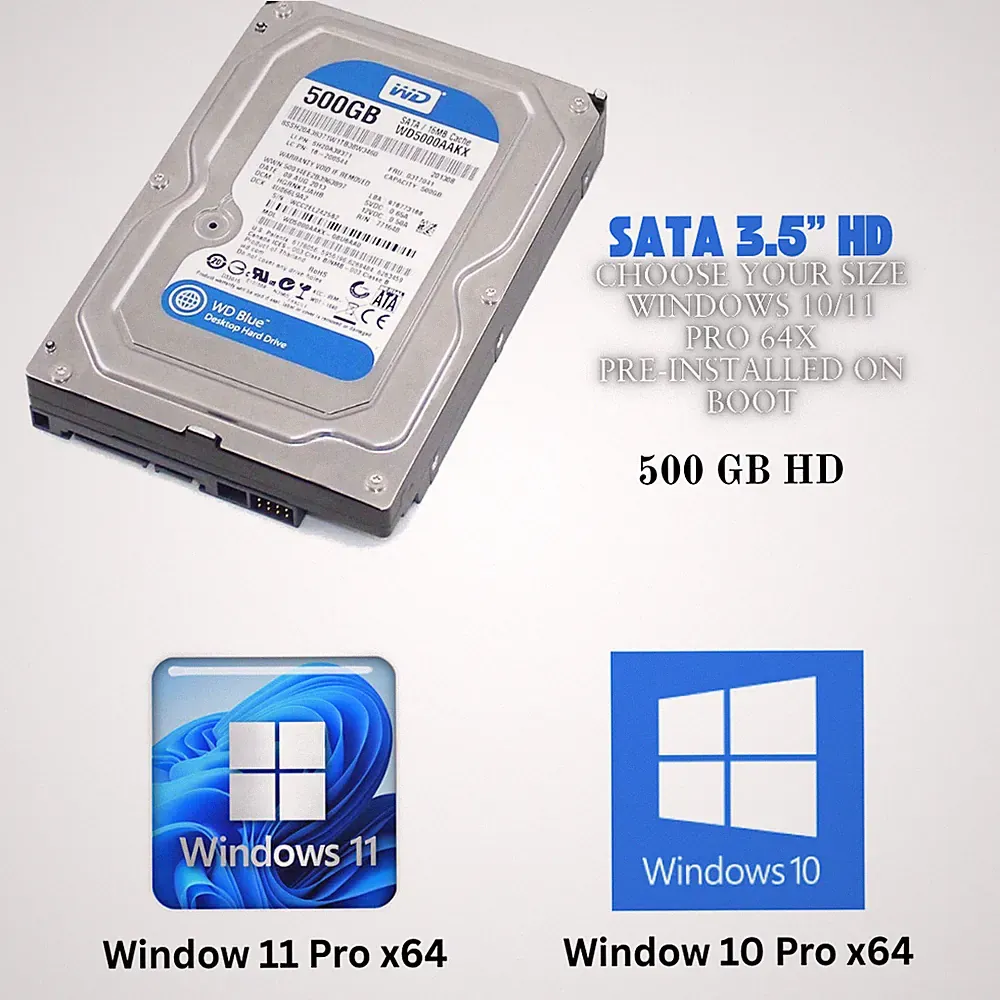 HDD 3.5" SATA Hard Drive with Windows 10/Win 11 64x Installed Legacy