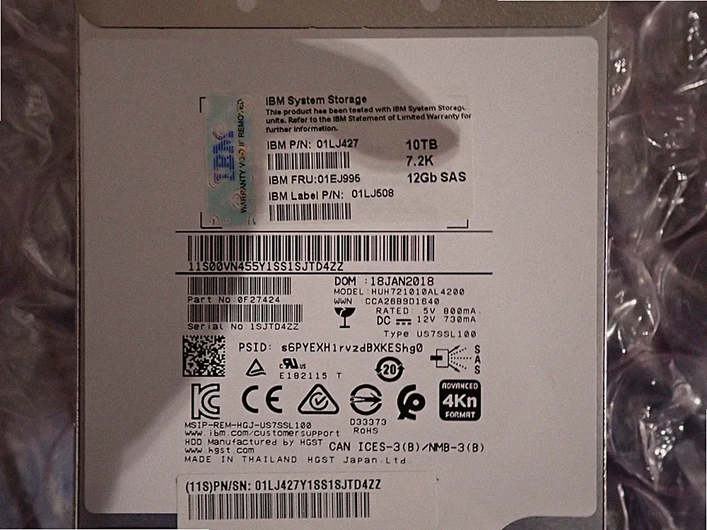 IBM 01EJ995 10TB 7.2K 3.5 Inch NL, NO TRAY HDD Internal Hard Disk Drives