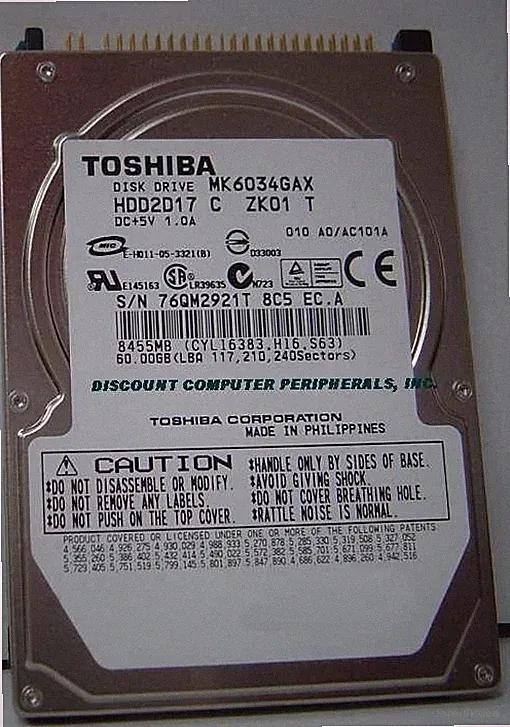NEW MK6034GAX Toshiba HDD2D17 60GB 2.5" 9.5MM IDE 44PIN Hard Drive NOS US Seller