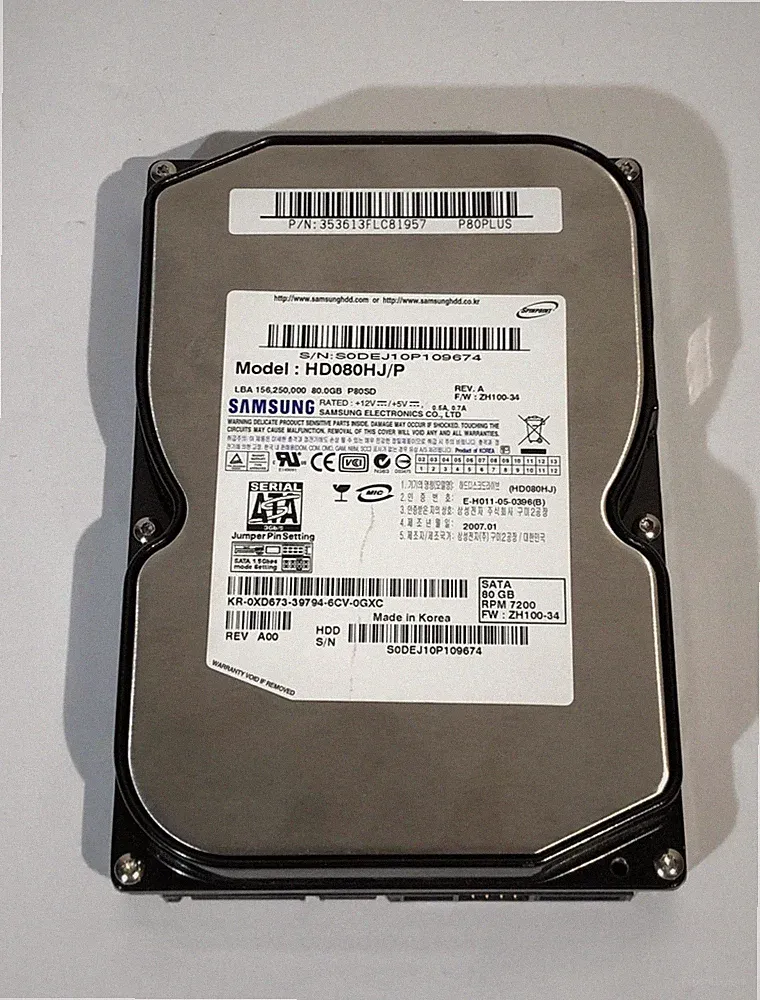 Samsung Spinpoint HD080HJ/P 80GB 3.5" SATA Internal Hard Drive – 7200RPM