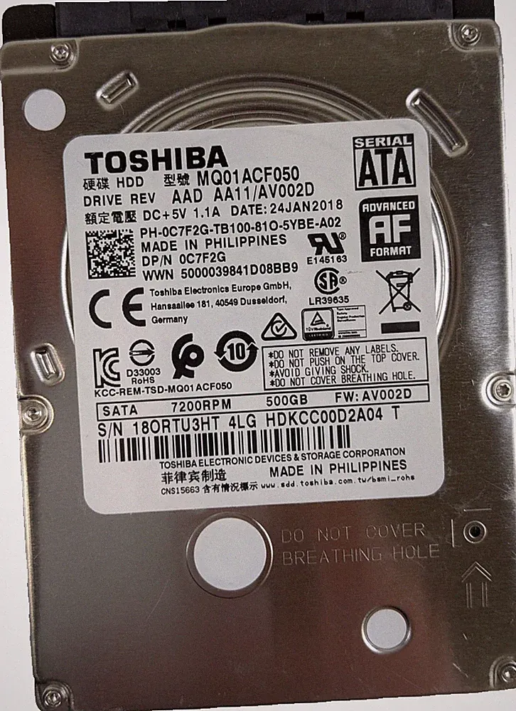Toshiba 500GB SATA III 7200 RPM 2.5" Internal Hard Drive MQ01ACF050 AV002D
