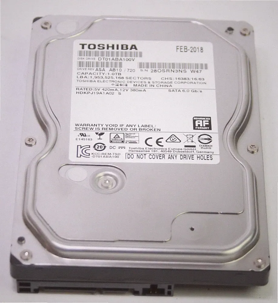 TOSHIBA Internal Hard Drive DT01ACA100V 1TB 7200 RPM 32MB Cache