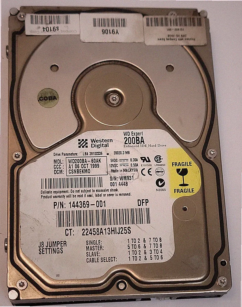 Western Digital WDC WD200BA HDD, 20 GB , 3.5", IDE/ATA/ATAPI-4 - Tested w/pics